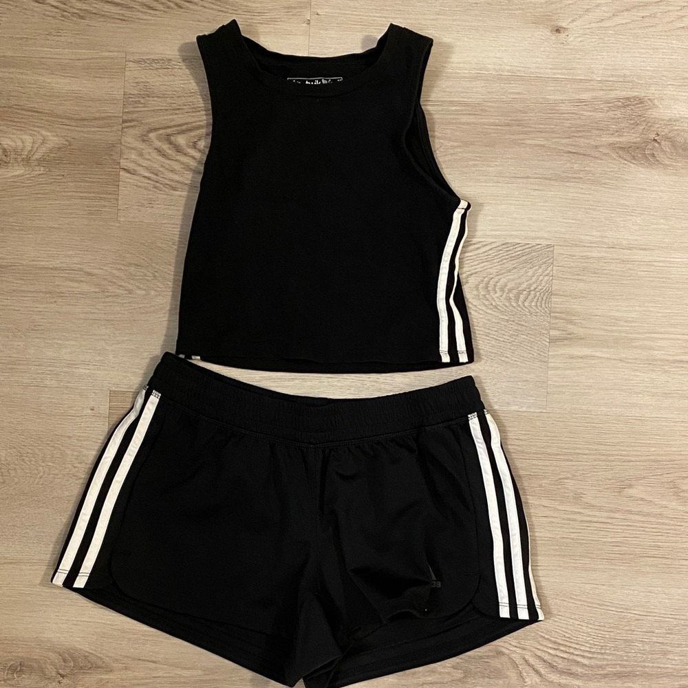 Black Sleeveless Top with White Stripes
